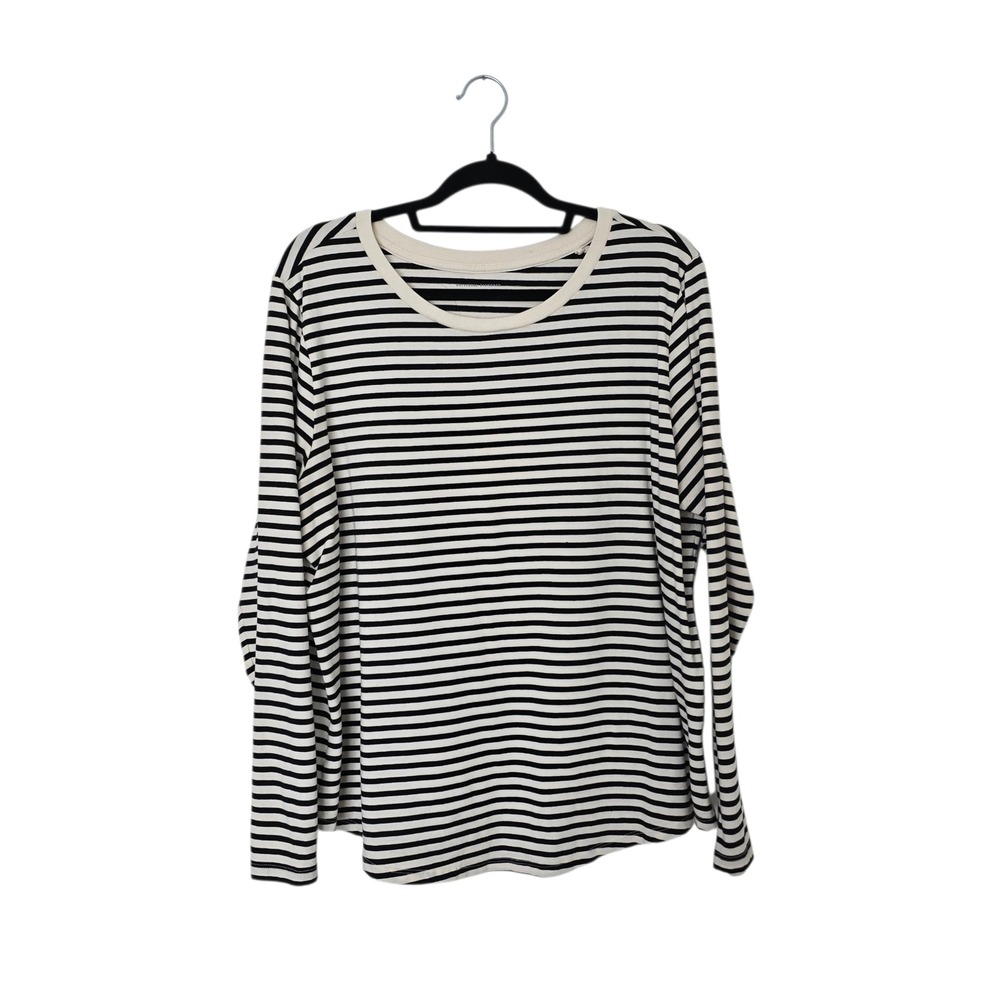Universal Standard Long Sleeve Tee Women M 18/20 Black White Striped
